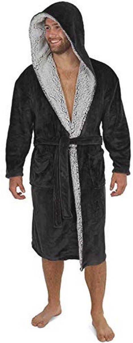 Heren Fleece Badjas met Capuchon en Zakken - Warme en Zachte Saunajas voor Thuis