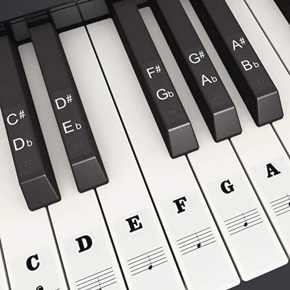 Pianotoetsenbordstickers voor 88/61/54/49/37 toetsen - Transparante en verwijderbare notitiestickers met grote lettertypes