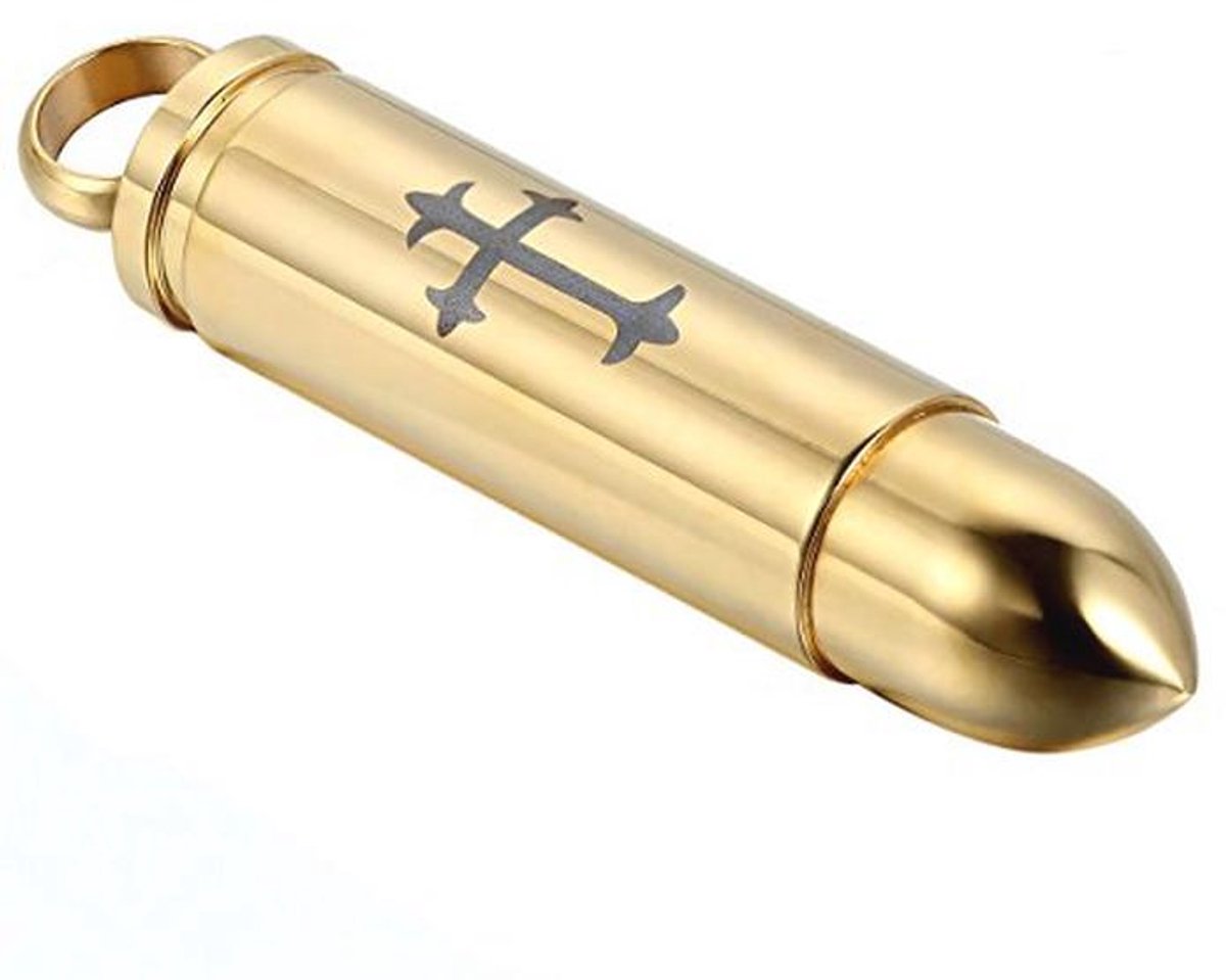 Heren Cross Crematie Urn Kogel Hanger Ketting 22 Inch Goud