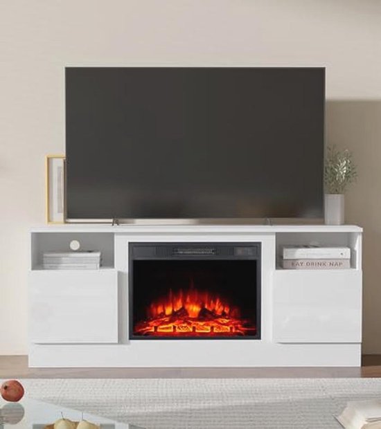 open haard tv-meubel 59 inch elektrische open haard, verzonken superlange gesimuleerde vlamhaardverwarming met afstandsbediening, automatische uitschakelbeveiliging, zwart elektrische haard (Color
