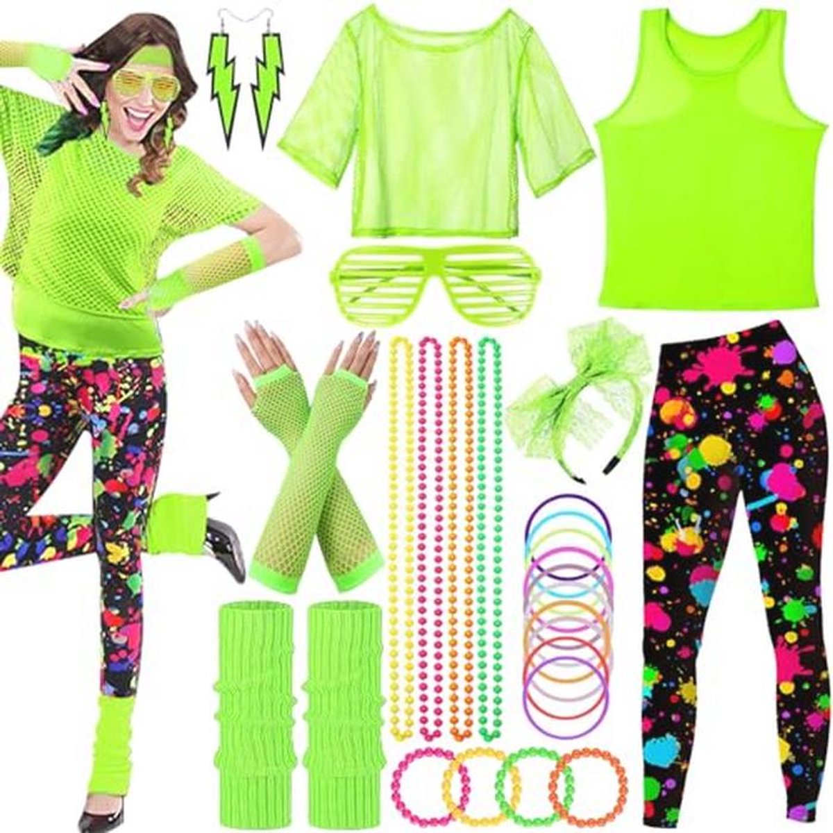 Jaren 80 Neon Kleding Set voor Dames - 26 Delen voor Themafeesten