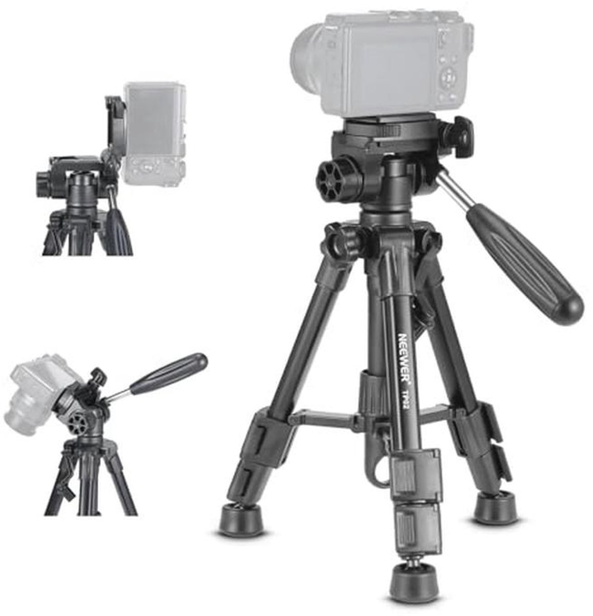 Compact mini tafelstatief voor camera met 3-weg kop en handgreep - Draagbaar en lichtgewicht voor vlog en video-opnames