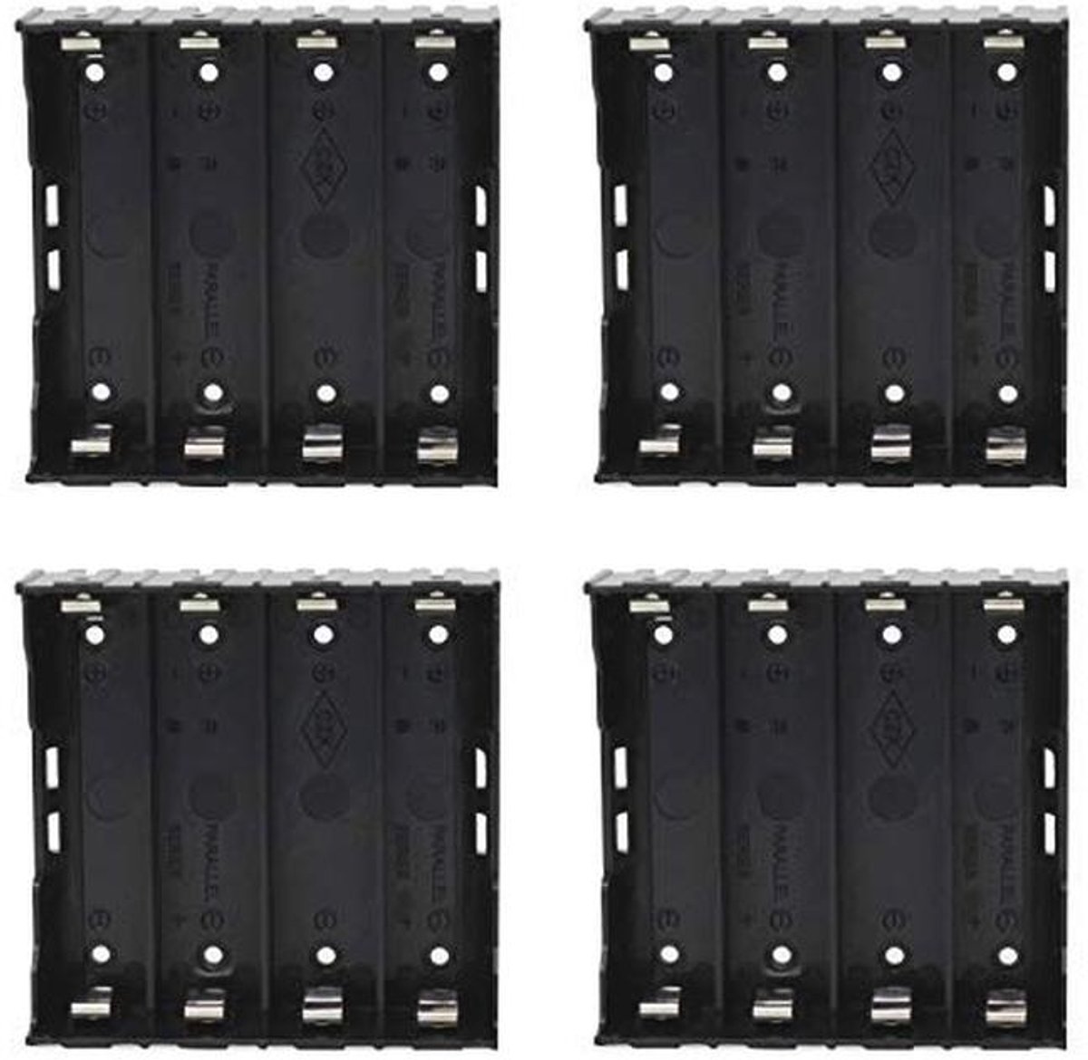 4 Stuks 18650 Batterijhouder met Opbergdozen en Krokodillenklemmen