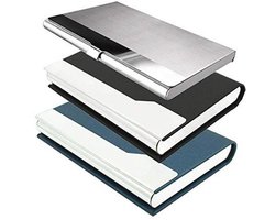 Professionele visitekaartjeshouders 3-pak met roestvrij staal en PU-leer - Zwart, Blauw en Zilver