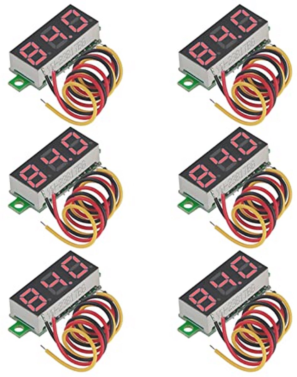 Mini Digitale Voltmeter 0-100V - 6 Stuks LED-Display met Nauwkeurige Drukmeting en Ompolingsbeveiliging