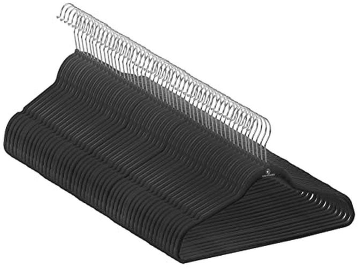 Fluwelen hangers - Ruimtebesparende kledinghangers in zwart, 50 stuks