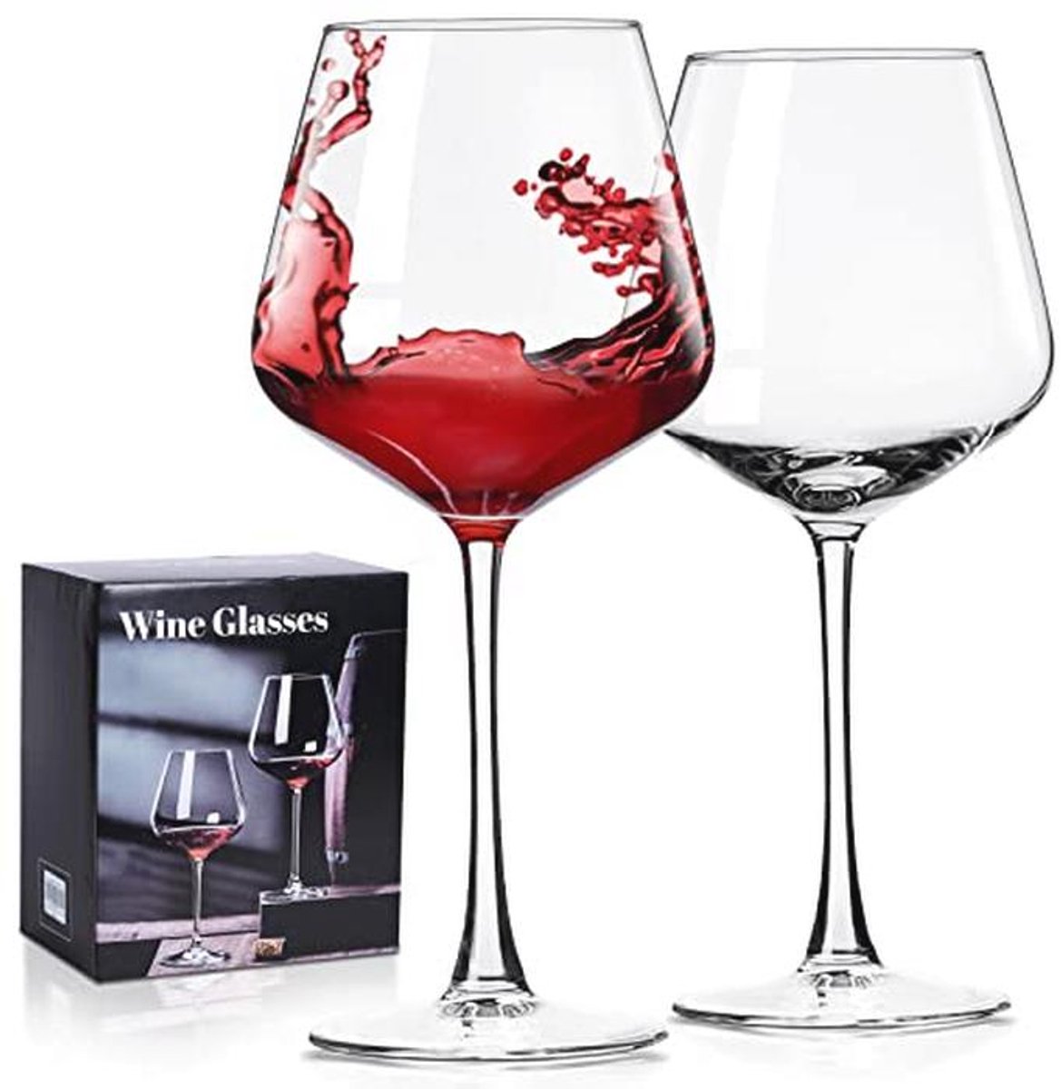 Set van 2 Handgeblazen Kristallen Wijnflessen - 16 oz Wijnglazen voor Rood en Wit