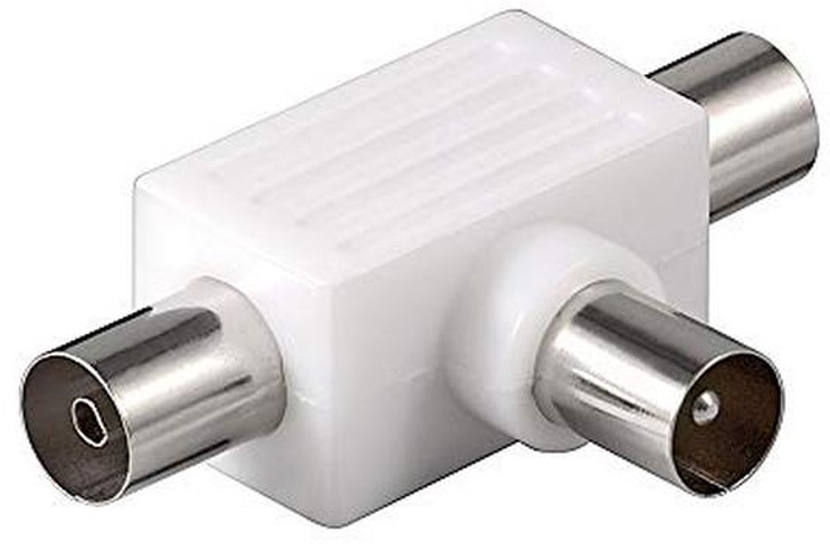 Coax T-adapter - Antenneverdeler - Radio Aansluiten - Twee Uitgangen - 2x2x2 cm - Wit