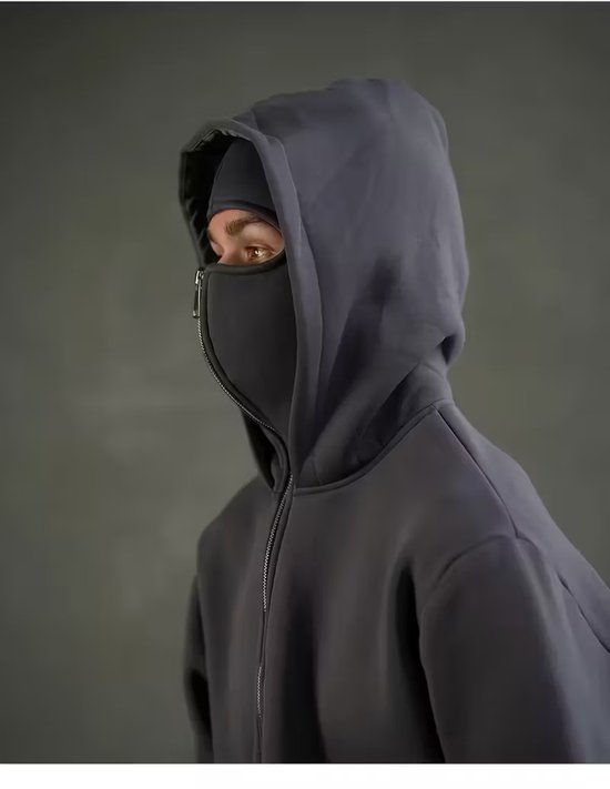 00s archive ninja hoodie vestギミック ダブルジップ ANTI SOCIAL Ninja Hoodie Vest | Volledig Dichtritsbare Bivakmuts