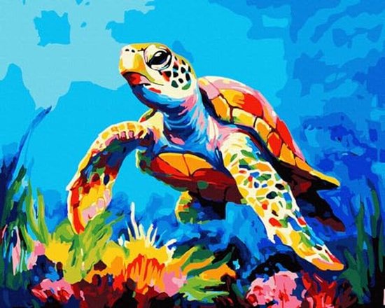 Peinture numérotée pour adultes et enfants - Tortue qui marche 40,6 x 50,8 cm