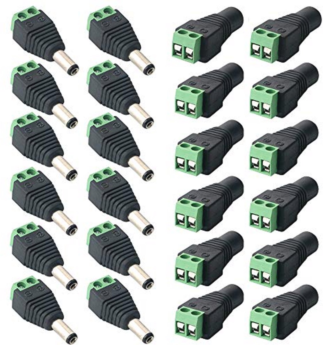 12 Paar 5,5 x 2,1 mm DC Stekkerverbinders voor 12V/24V Power Adapters
