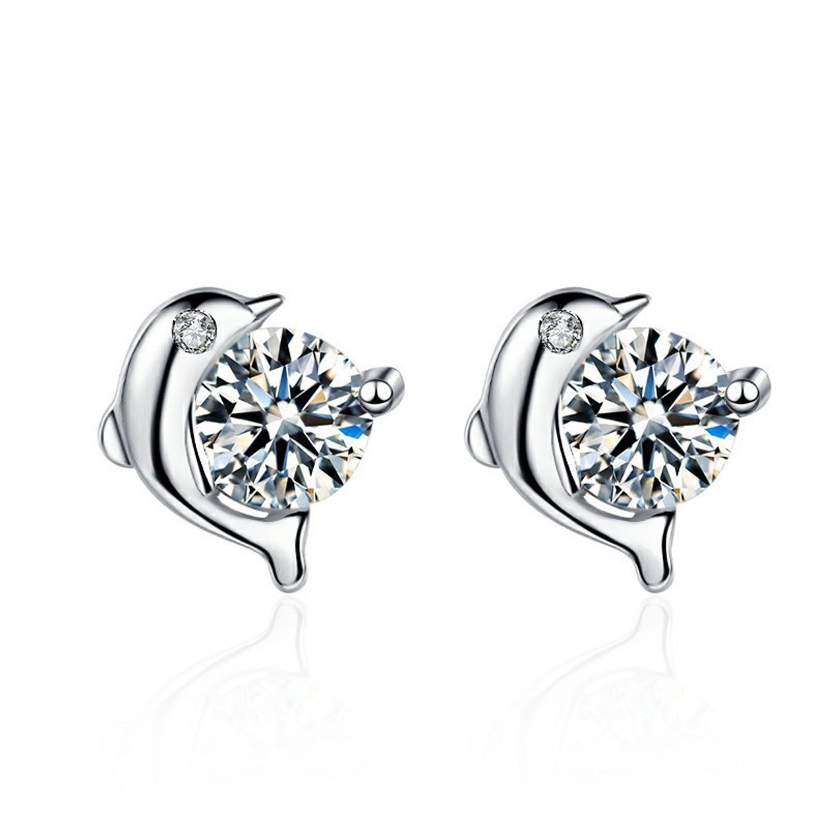 Lumici® | Dolfijntje Oorbellen - Kristallen oogjes - Zilveren dolfijntjes - Zee - Natuur - Zwemmen - Vriendschap - Vrienden - Duiken - Orkas - Vissen - Oorbellen - Earrings - Kristallen oogjes