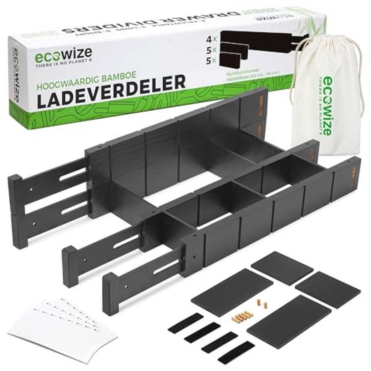 Bamboe Ladeverdeler 43-56 cm - Verstelbare Indeler voor Keuken, Badkamer en Slaapkamer