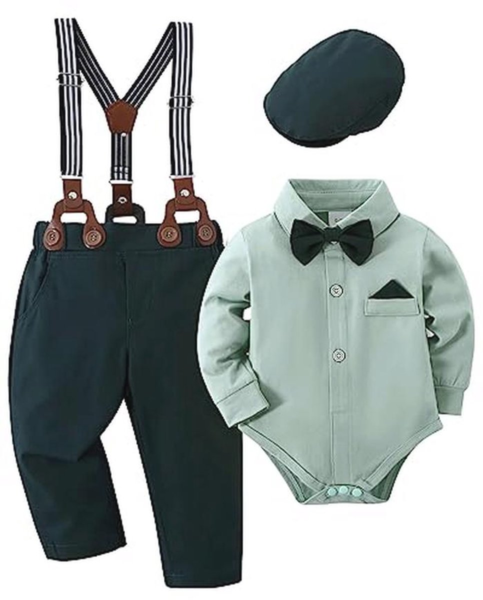 Baby Jongens Gentleman Kleding Set - Tuxedo Romper met S suspenders en Strikje 0-18M