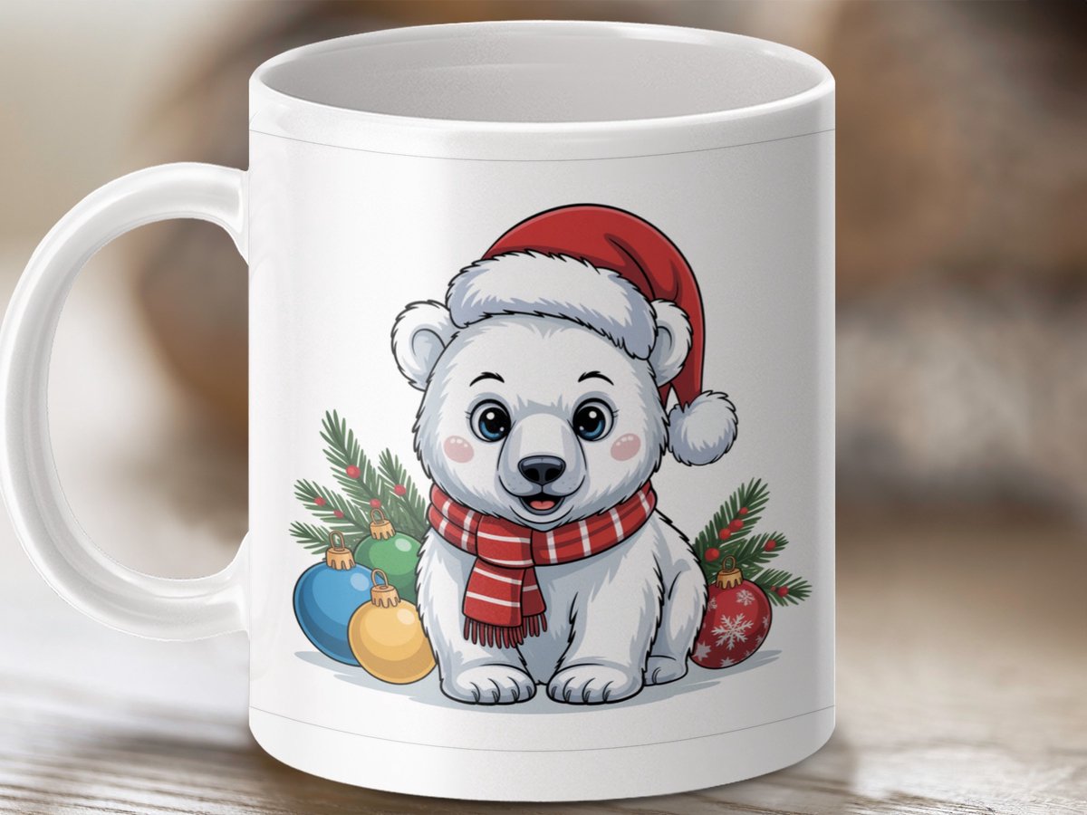 Mok Kerst IJsbeer, Feestelijke Mug, Kerstdecoratie, Schattige Beer, Winterwarme Drank, Geschenkidee, Kerstmok, Cadeau voor dierenliefhebbers