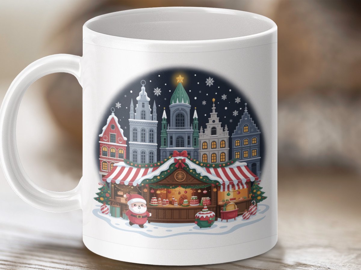 Mok Kerstmarkt Winterstad, Feestdagen Mok, Kerstcadeau Idee, Unieke Mok, Gezellige Kerst Mok, Winterse Drank Mok, Cadeau Voor Haar, Hem