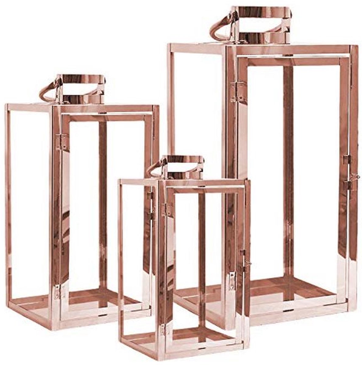 XXL 3-delige set tuinlantaarns van roestvrij staal met glas in koperkleur 30/40/53 cm
