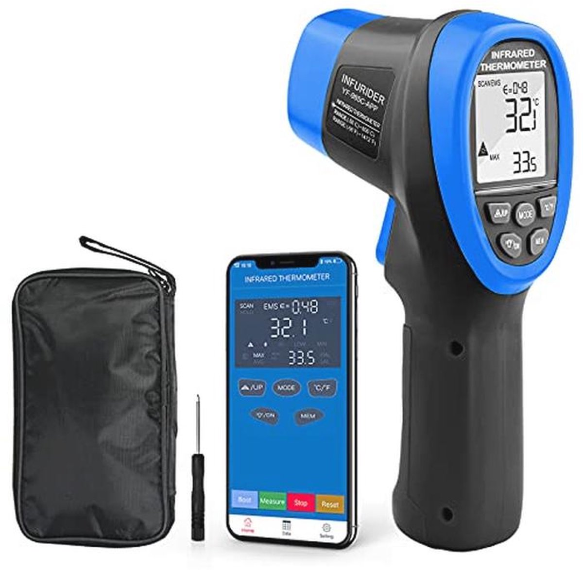Digitaal Infrarood Thermometer met Bluetooth – Instaprijs Laser Temperatuurmeetapparaat voor HVAC en Oven