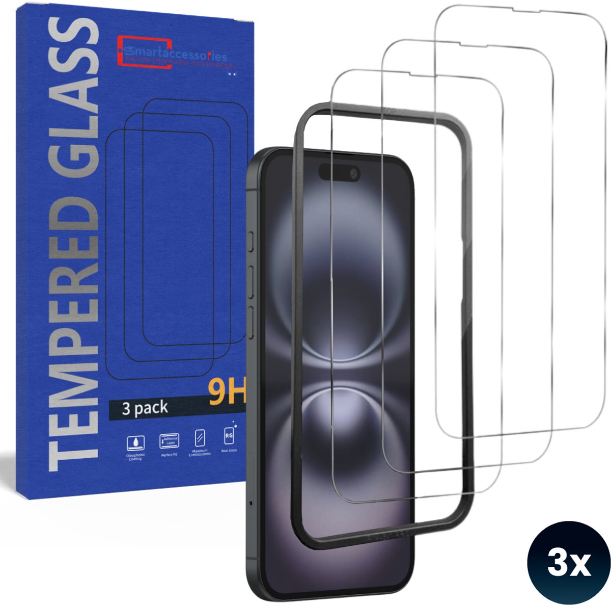 3 Stuks Screenprotector geschikt voor iPhone 16 Plus - Met montageframe frame - Gehard Beschermglas - Tempered Glass Screen Cover -Eenvoudige installatie