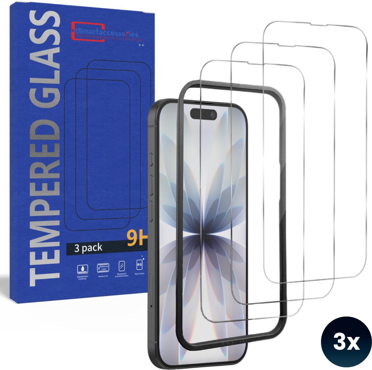 3 Stuks Screenprotector geschikt voor iPhone 17- Met montageframe frame - Gehard Beschermglas - Tempered Glass Screen Cover -Eenvoudige installatie