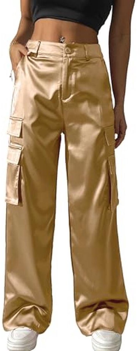 Luxe Cargobroek Dames - Hoge Taille, Casual en Elegante Satijnen Broek voor Feest en Streetwear