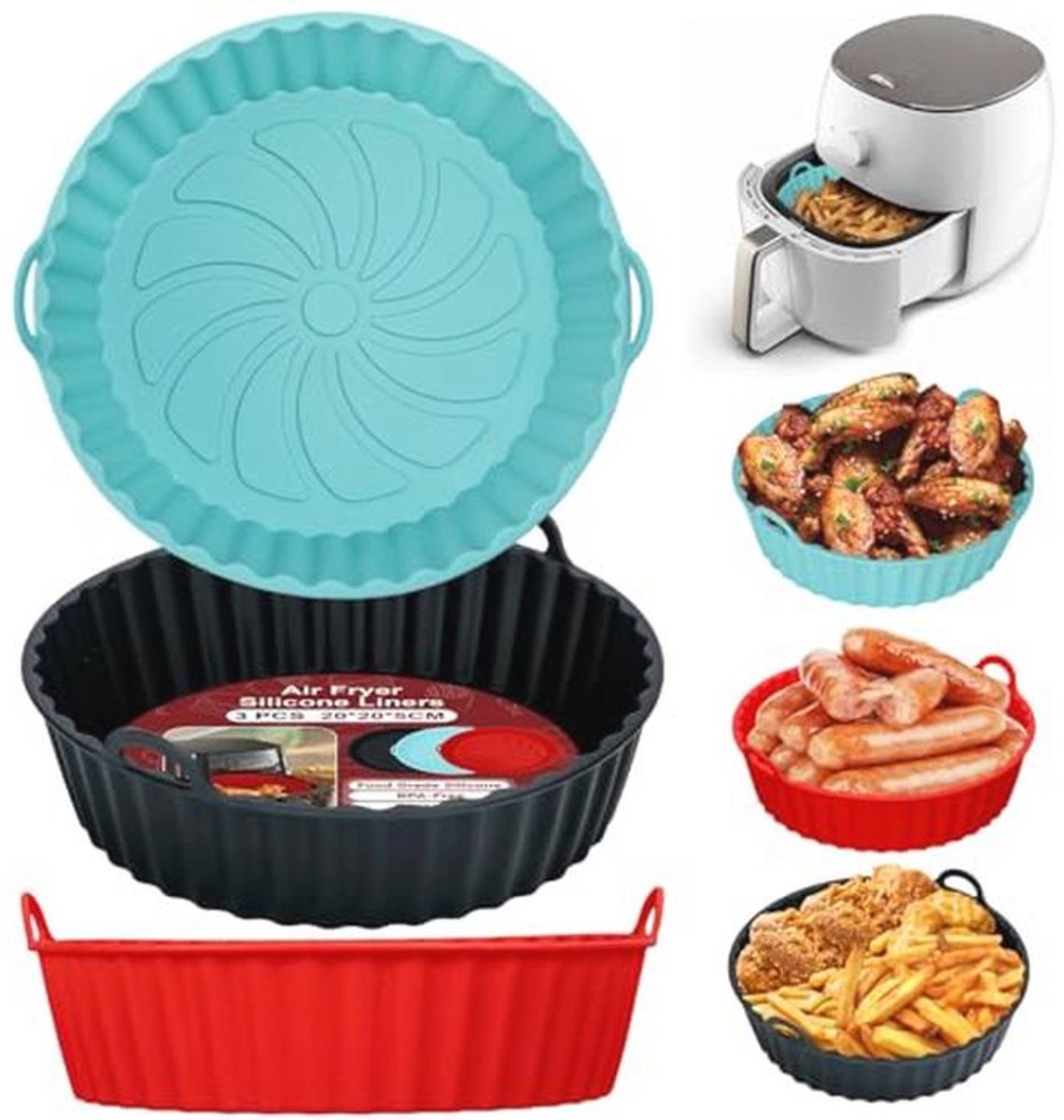 Herbruikbare Silikon Pannen voor Airfryer - Set van 3 Multikleur