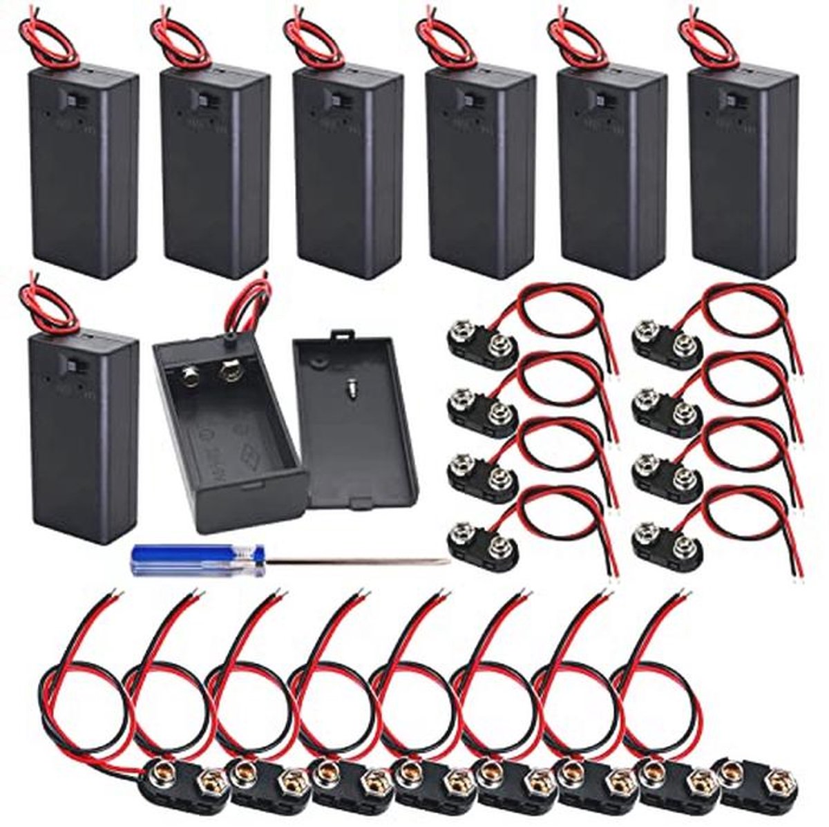 8 Stuks 9V Batterijhouders met Schakelaar en Kabel voor Elektronische Projecten
