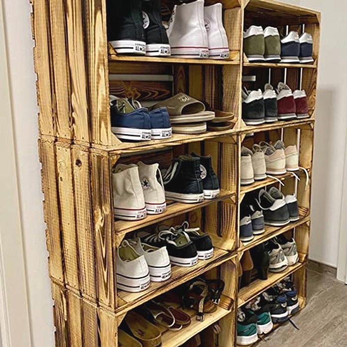 Set van 6 Massieve Gevlamde Fruitkisten - Houten Opbergkisten voor Decoratie en Meubels