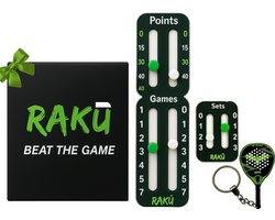 Raku Scoretracker – Scorekeeper voor Padel & Tennis – Met 3M Tape - Score Sticker – Inclusief Padel Racket Sleutelhanger – Zwart