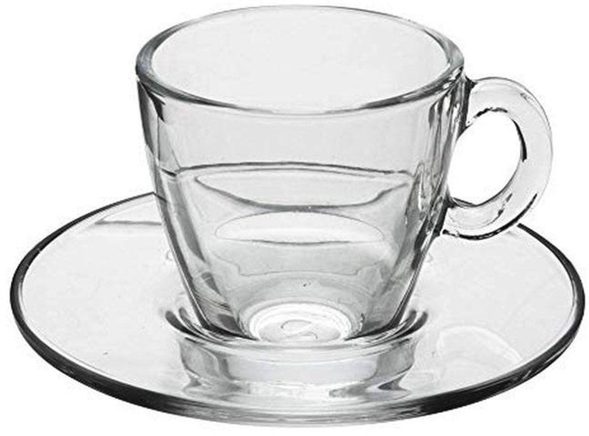 Transparante koffiemokken met schotel - Set van 6 stuks
