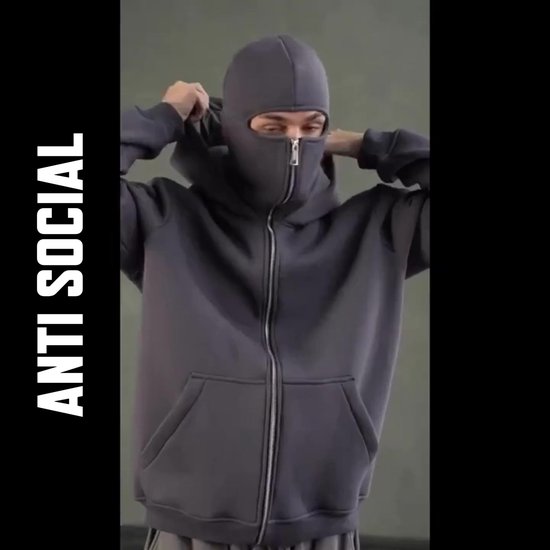 00s archive ninja hoodie vestギミック ダブルジップ ANTI SOCIAL Ninja Hoodie Vest | Volledig Dichtritsbare Bivakmuts