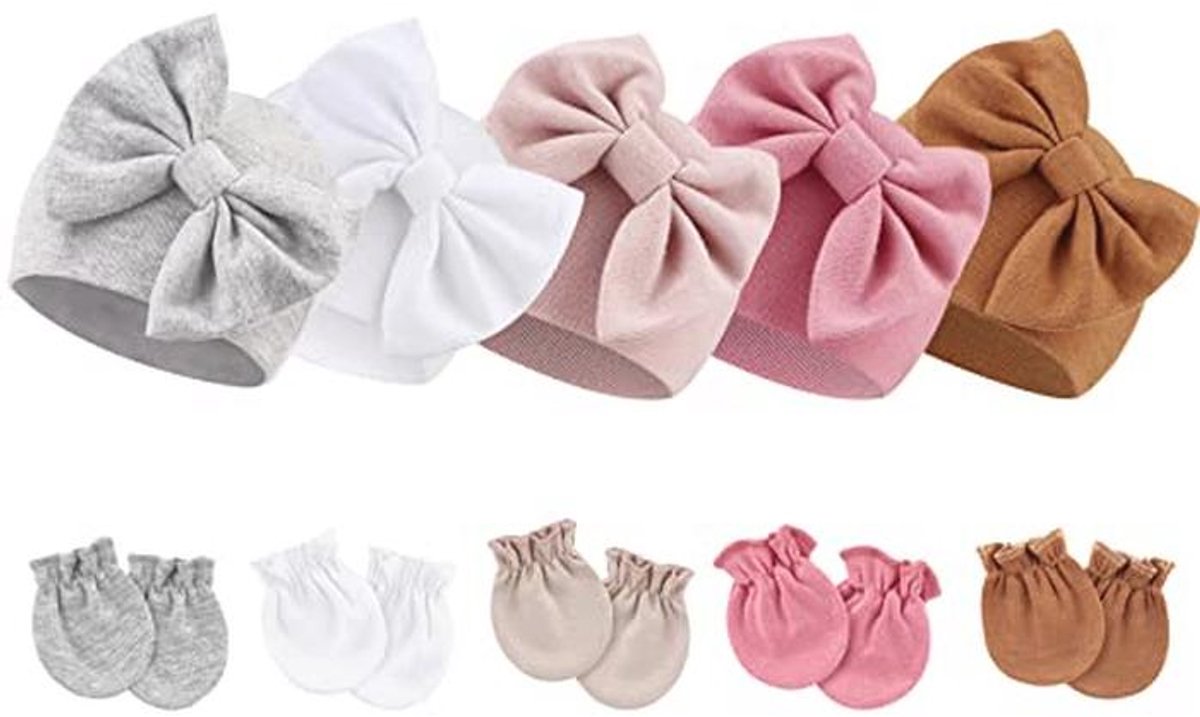 Pasgeboren Babymuts en Wanten Set voor 0-6 maanden - Katoenen Hoed en Handschoenen voor Babymeisjes