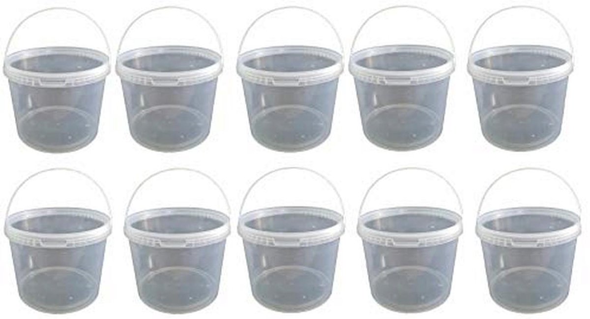 Set van 10 transparante 5 liter emmers met deksel - Voedselveilige stapelbare containers