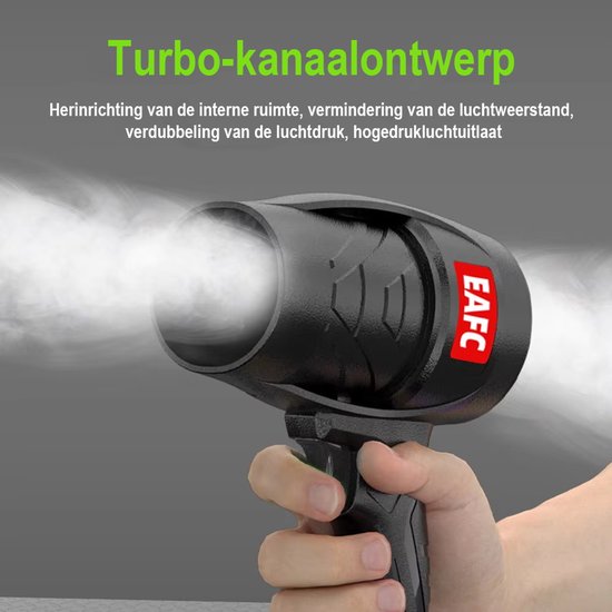 EAFC-Elektrische Blazer - Bladblazer - Handblazer - Draadloze Luchtblazer - Auto Droger - Turbo Ventilator - Stofblazer - 350W - Borstelloze Motor - 2x Accu - Oplader - Lichtgewicht - Krachtig - Draadloos van Merkloos	 — afbeelding 2