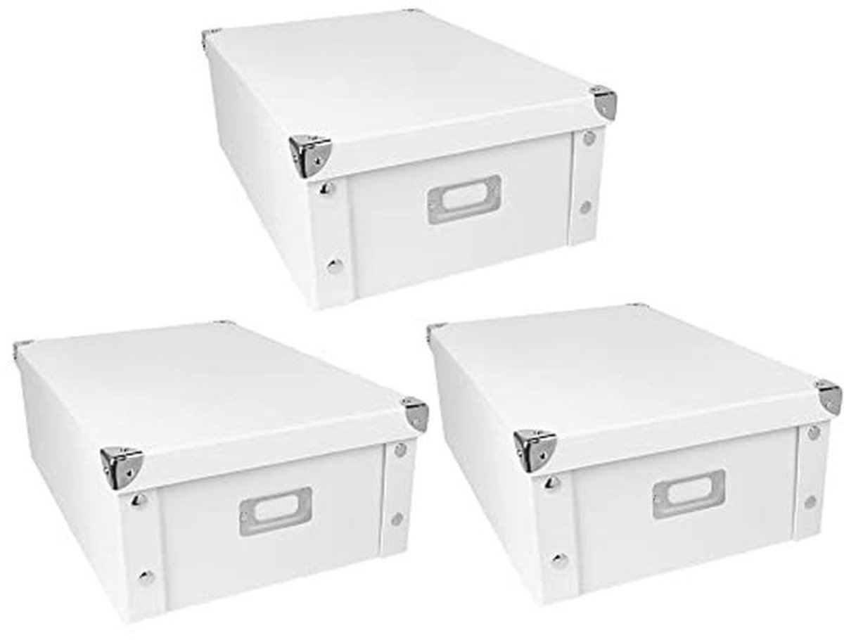 Set van 3 Opbergdozen - Opvouwbaar, Karton en Metaal, 16 Liter, Wit