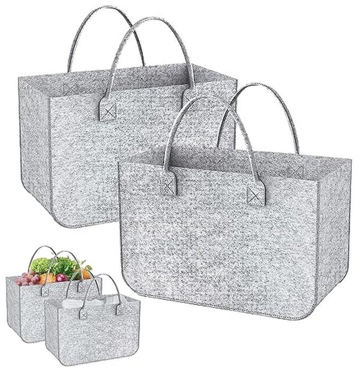 Grote Viltzakken Shopper Set van 2 - 20L Opvouwbare Boodschappentas en Haardhoutmand