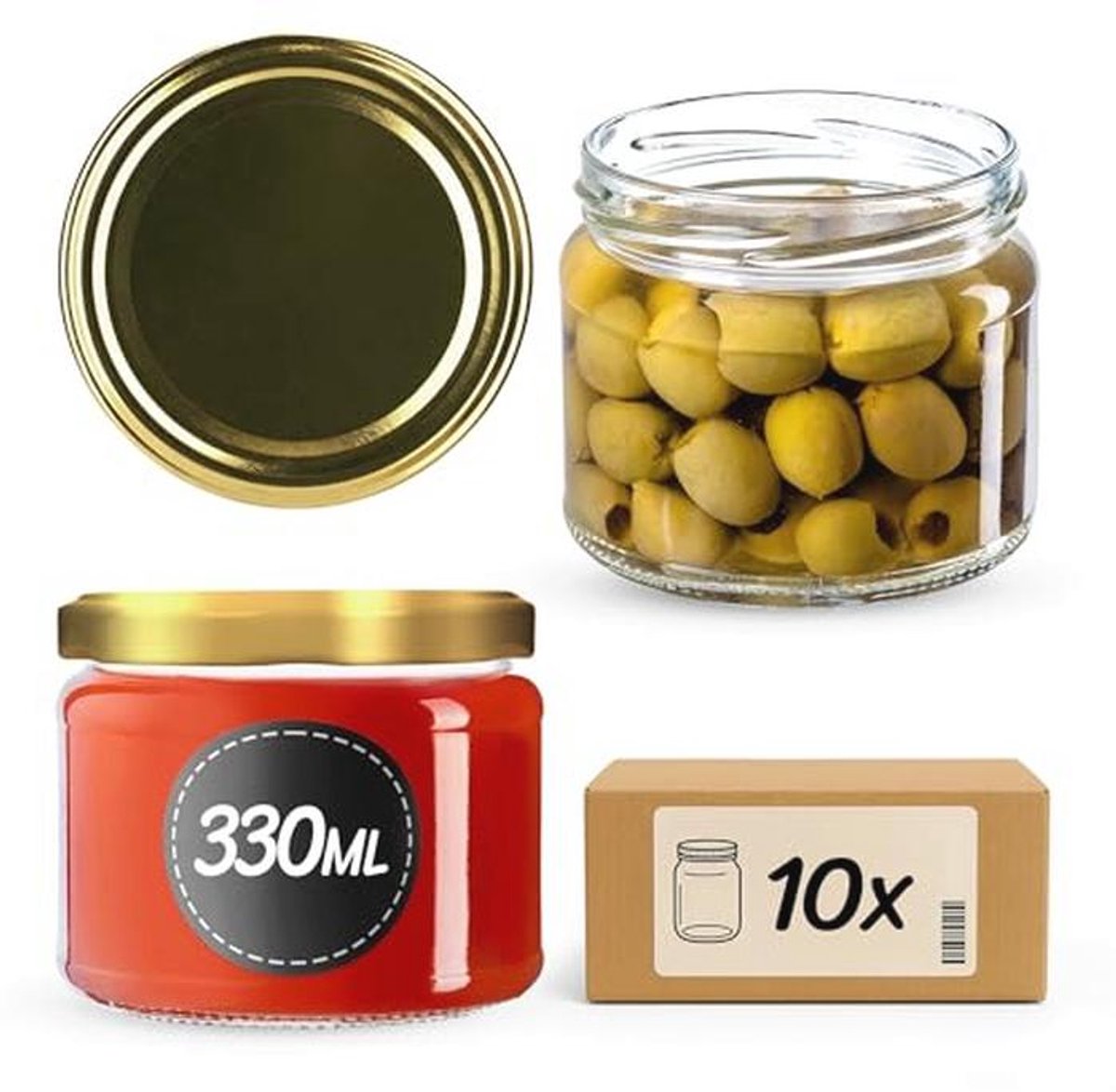 Inmaakpotten met schroefdeksel 330 ml - Set van 10 voorraadpotten voor jam en honing
