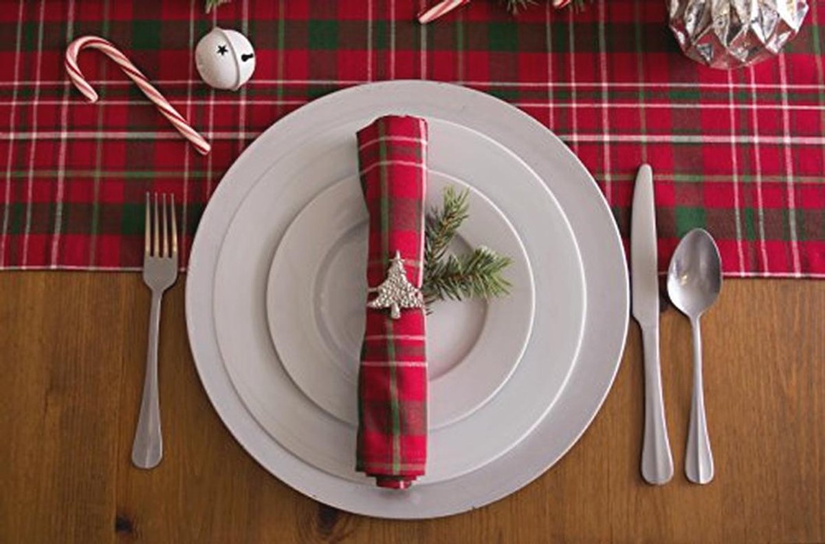 Tartan Holly Tafelloper - Rood & Groen - Kerst Decoratie - 14x72