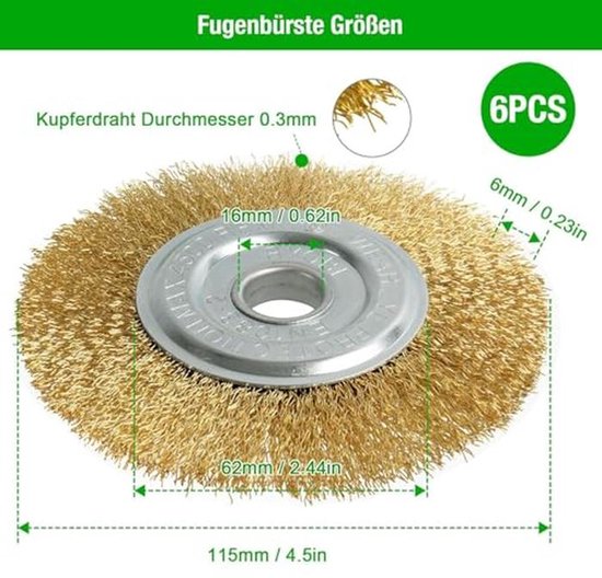 Voegenborstel set van 6 - Draadborstels voor reinigen en onkruid verwijderen - 11,5 cm diameter van Merkloos	 — afbeelding 3