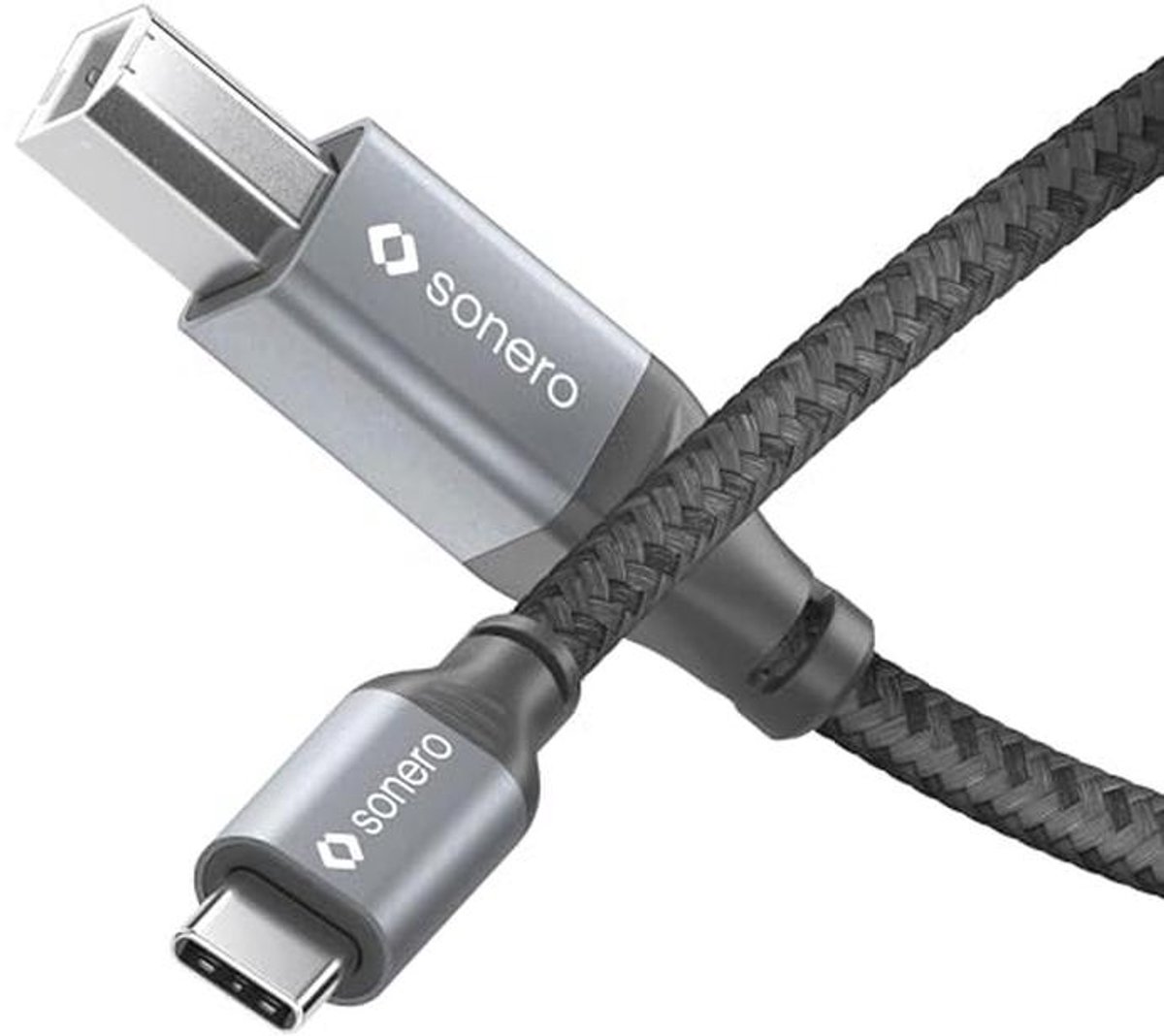 USB 2.0 kabel 2 meter - C-stekker naar B-stekker, 480 MB/s, ruimtegrijs/zwart