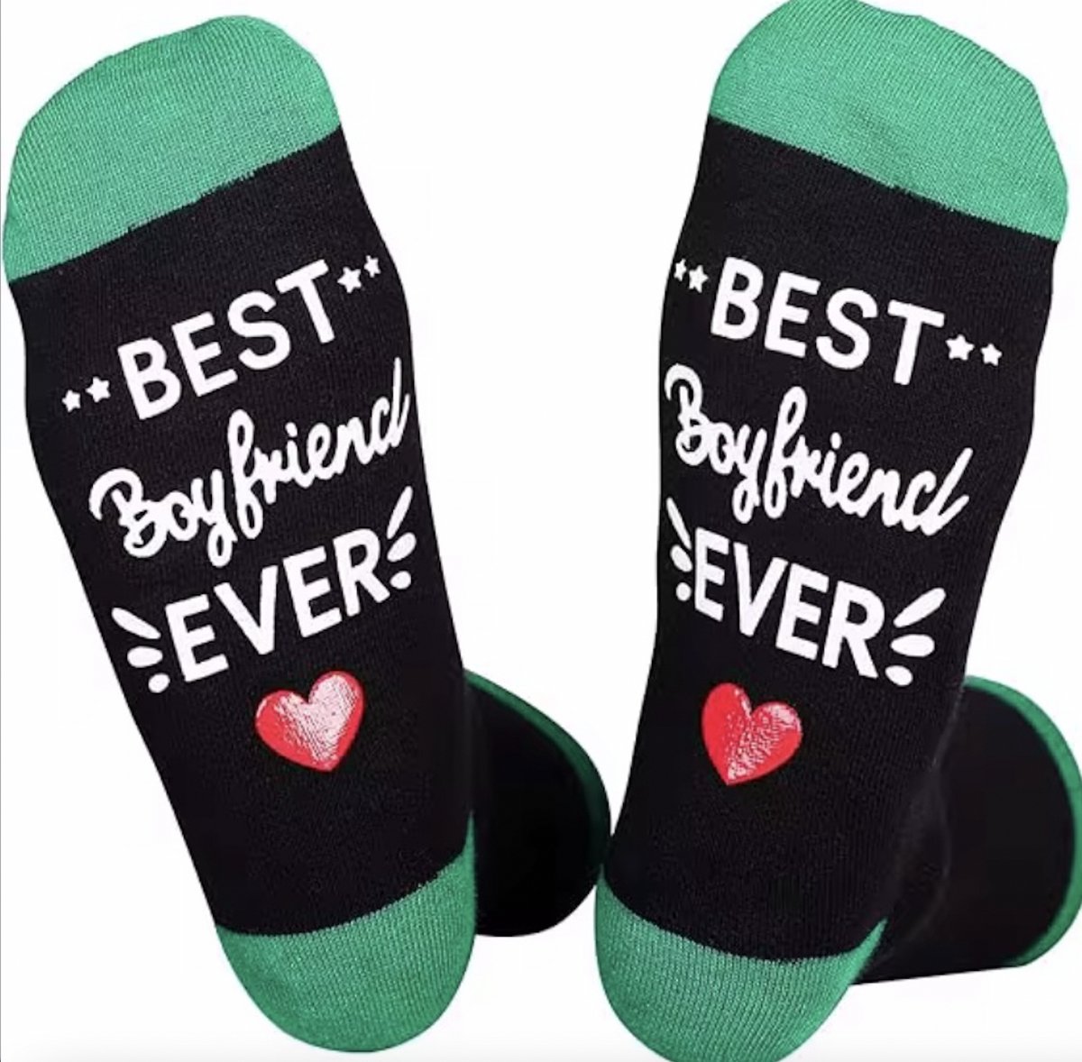 SilverAndCoco® - Boyfriend Gekke Vrolijke Foute Happy Vriend Sokken Kleding / Leuke Grappige Dikke Warme Heren Socks / Verjaardag Geschenk accessoires Sok Liefde Verliefd Valentijn / Mannen Kerst Cadeau met Tekst - Vriendje / Best Boyfriend Ever