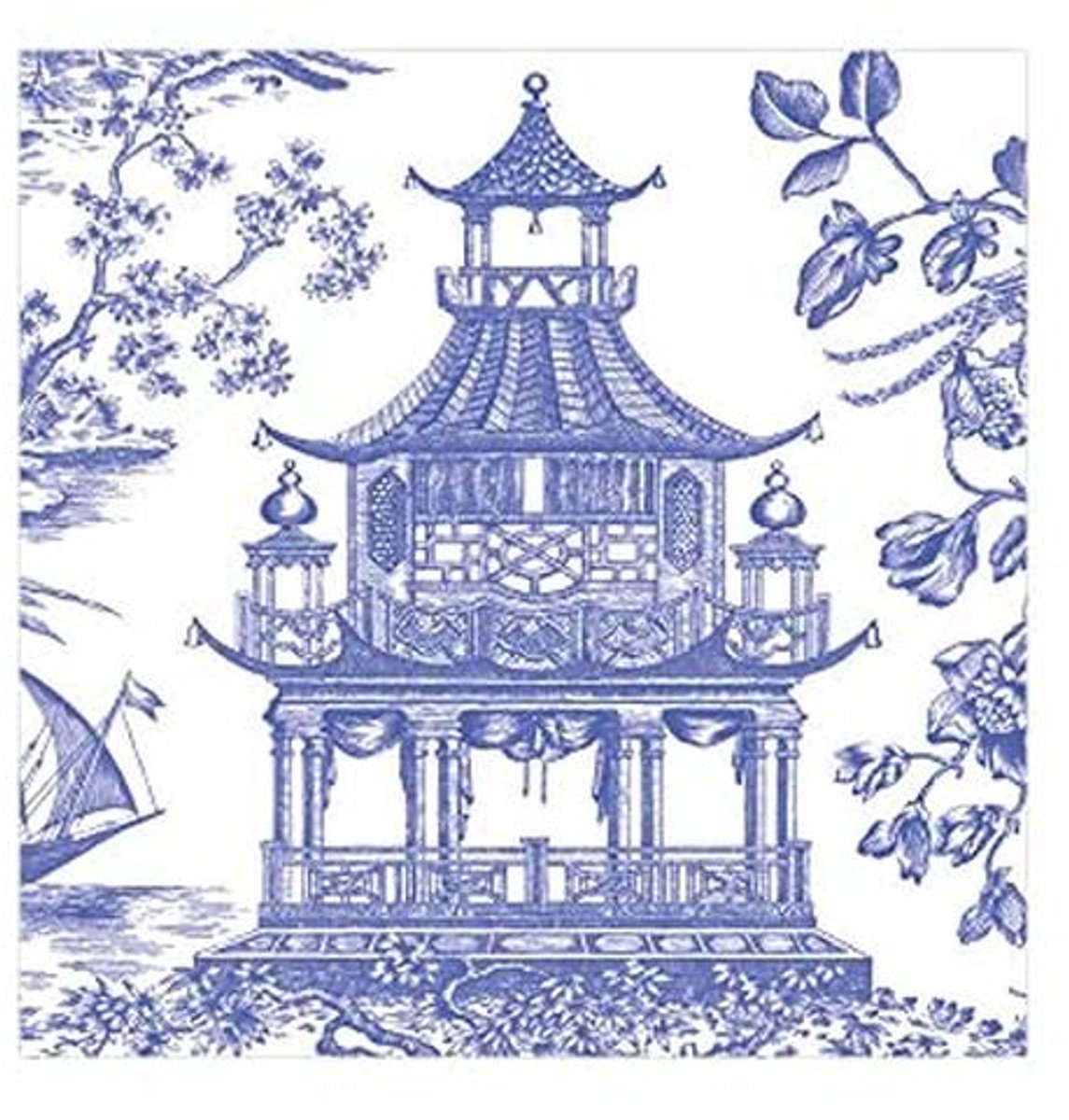 Chinoiserie Toile Pagode Servetten - Papieren Cocktailservetten 25 cm - 20 Stuks