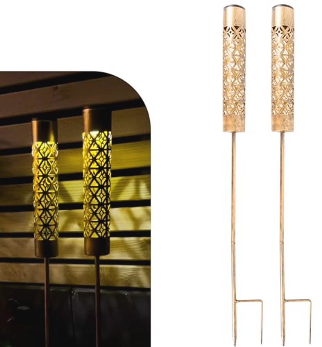 Zonne-energie Tuin Fakkels Set van 2 met Vlam Effect - Waterdichte LED Tuinverlichting voor Buiten, Patio en Balkon