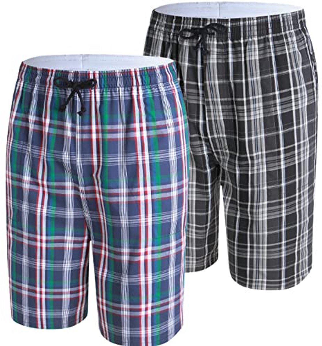 Katoenen Korte Pyjamabroek voor Heren - Geruite Zomershorts met Zakken - Verpakking van 2 Stuks