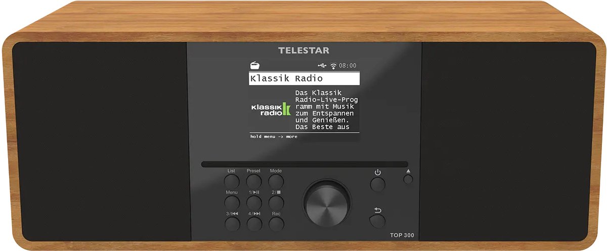 Telestar TOP 300 Holz Internetradio met CD-speler Internet, DAB+, VHF (FM) USB, WiFi, Internetradio, DAB+, CD, Bluetoot