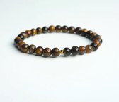 Kralenarmband natuursteen - Tijgeroog - Bruin Edelsteen - 6mm - Waterproof - The Jewellery Salon - Goudkleurig
