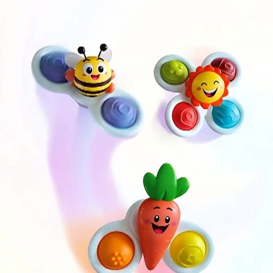 Femur® - Spinner - Fidget - Badspeelgoed - Baby Spinner - Baby - Speelgoed - 4 stuks - Badeend - Zuignap - Vrolijk - Happy - Sensorisch speelgoed - Speelgoed 1 jaar