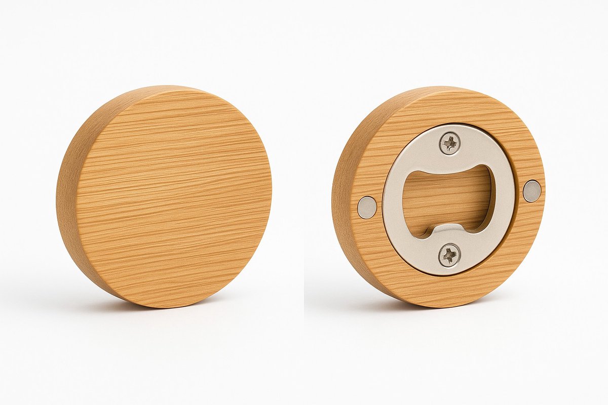 AliRose Luxe Houten Flesopener – Magnetisch, RVS Mechanisme & Rond Design | Bieropener, Wandbevestiging, Keuken & Cadeau - 2 STUKS
