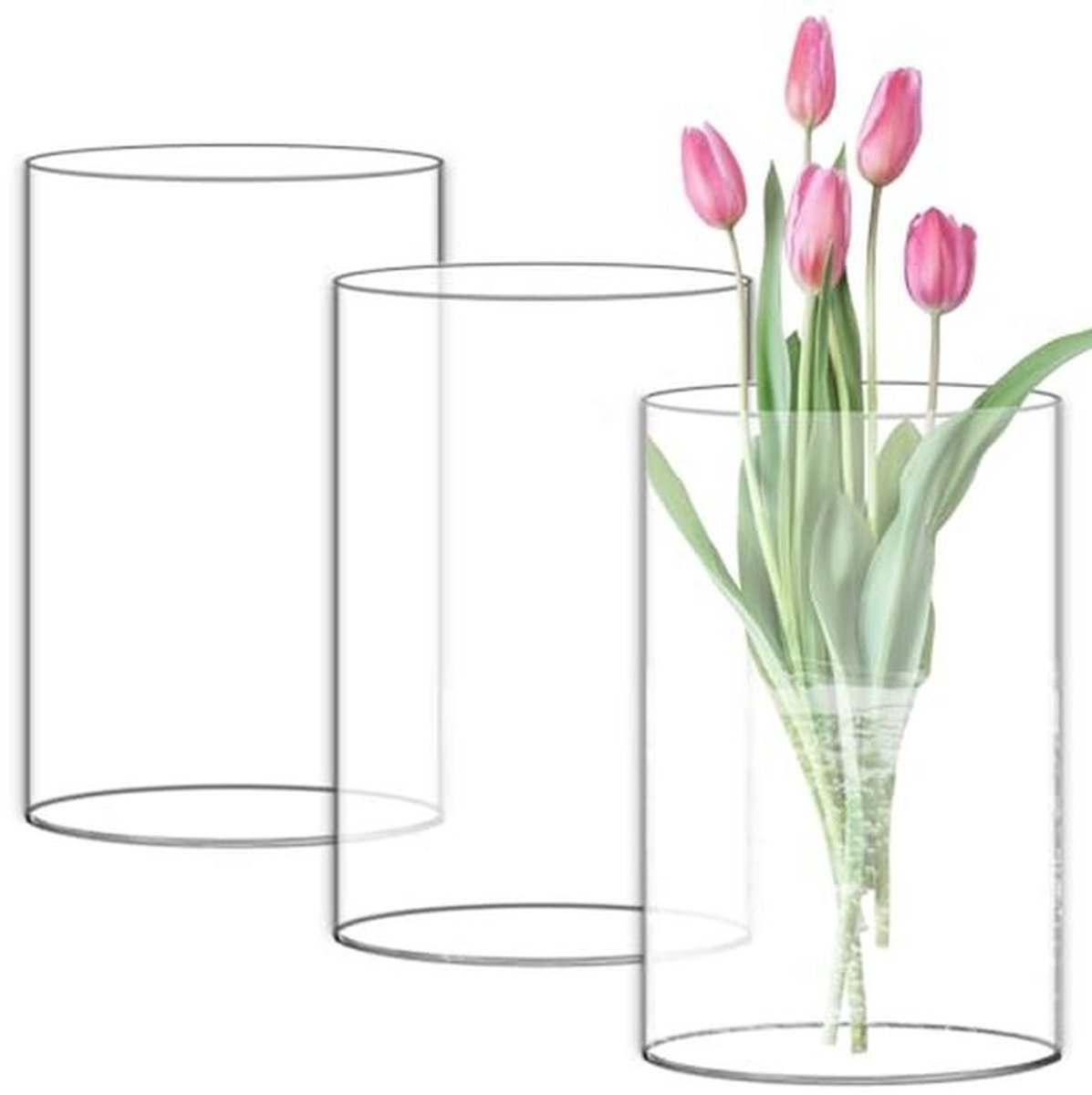 Set van 3 Hoge Glazen Vazens voor Bloemen, Ideaal voor Tafeldecoratie