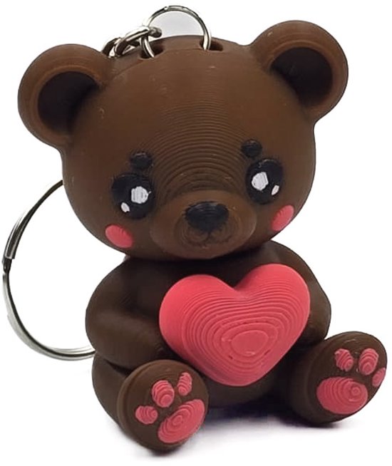 Porte-clés ourson mignon – avec un joli cœur rose | Imprimé en 3D et Uniek